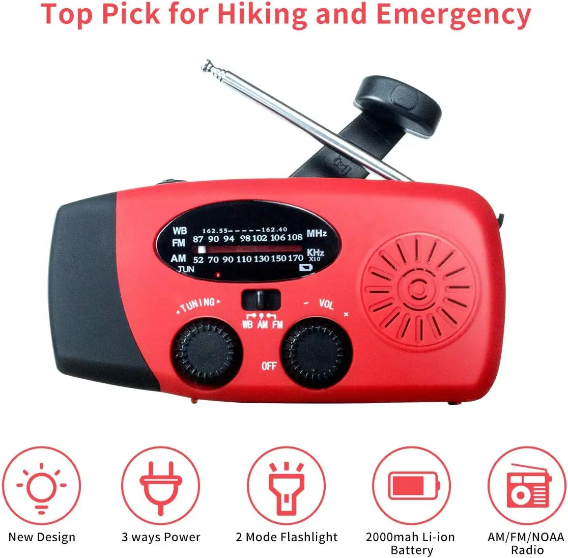 2000mAh Emergency Crank Weather Radio with LED Flashlight, Alertsync Portable AM/FM/NOAA Solar Radio with Phone Charger, SOS Ala - MANDOTOS