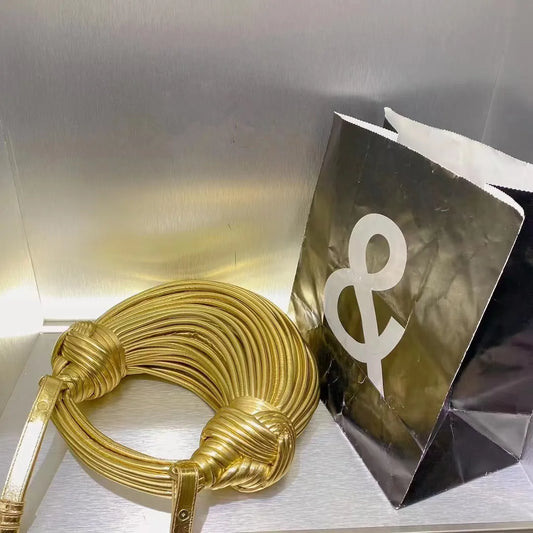 Handbags for Women 2025 New in Gold Luxury Designer Brand Handwoven Noodle Bags Rope Knotted Pulled Hobo Silver Evening Clutch - MANDOTOS