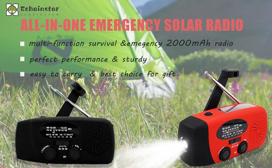 2000mAh Emergency Crank Weather Radio with LED Flashlight, Alertsync Portable AM/FM/NOAA Solar Radio with Phone Charger, SOS Ala - MANDOTOS