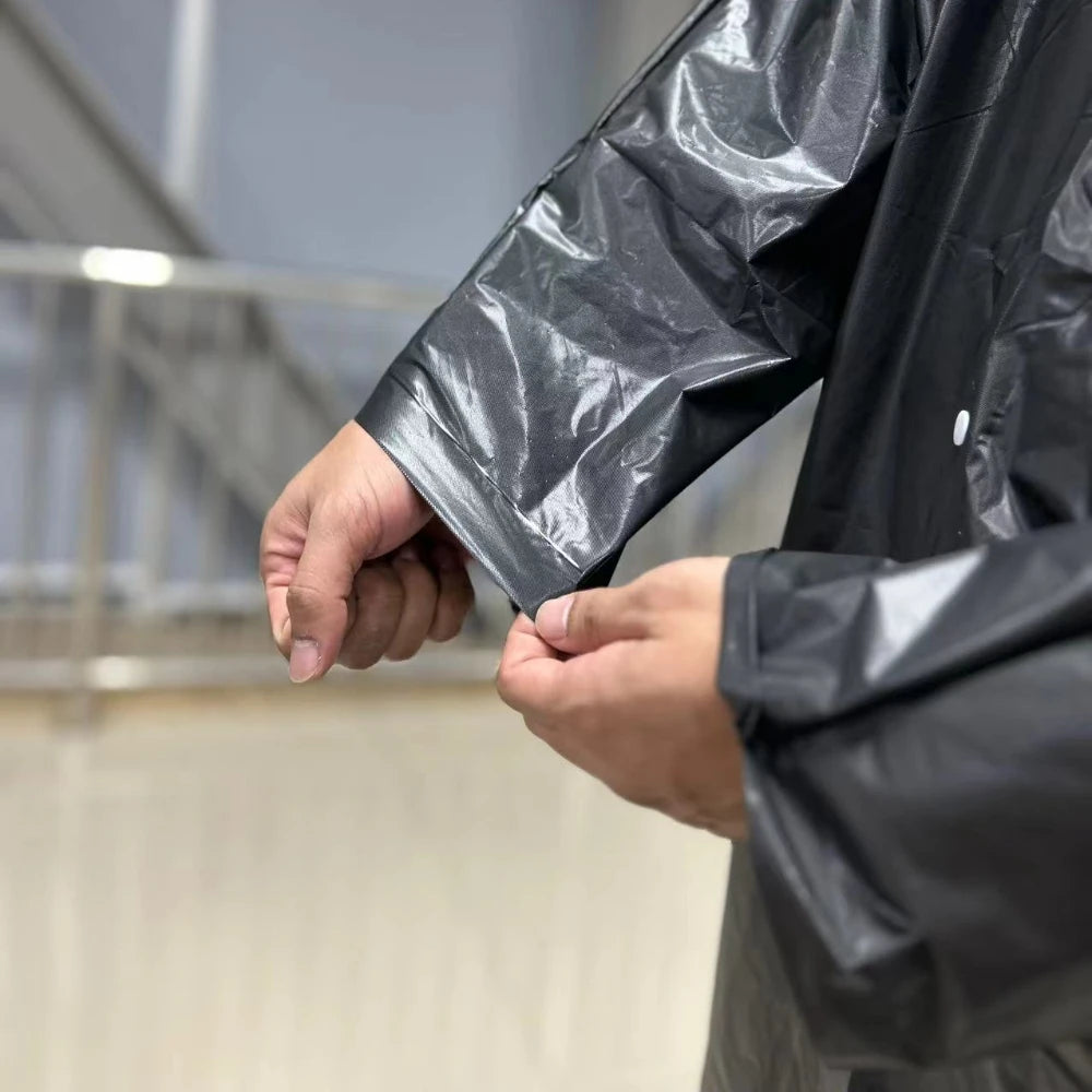 Black Fashion Adult Waterproof Long Raincoat Women's Men's Raincoat Hooded Outdoor Motorcycle, Cycling, Hiking, Fishing