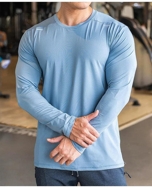 Men's Sports Fitness Long Sleeve Outdoor Badminton Quick Dry Training Shirt Casual Thin Running Top Bodybuilding Sportswear - MANDOTOS