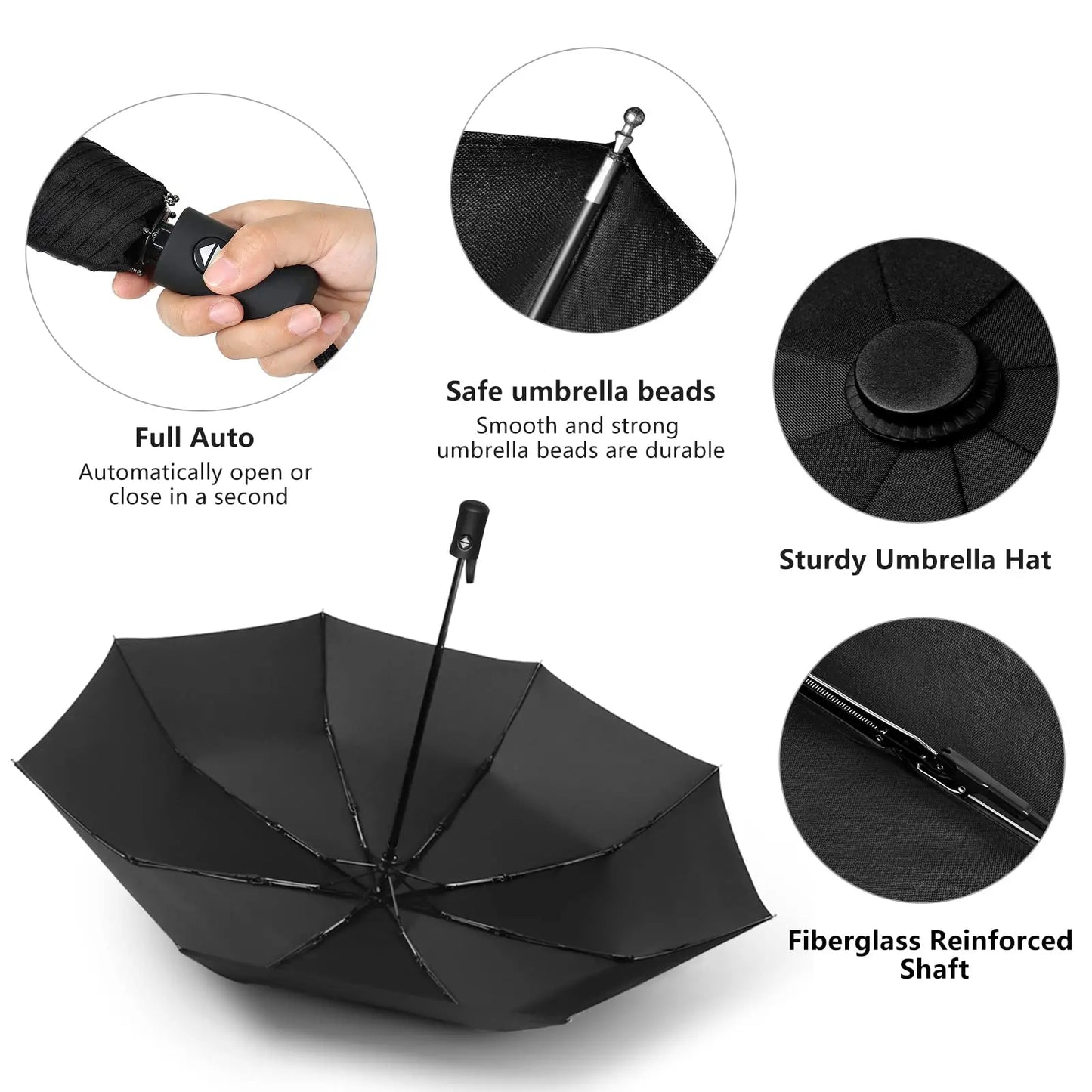 Black Glue Fully Automatic Umbrella - Thick Durable Three-Fold UV Resistant Folding Design for Protection And Style