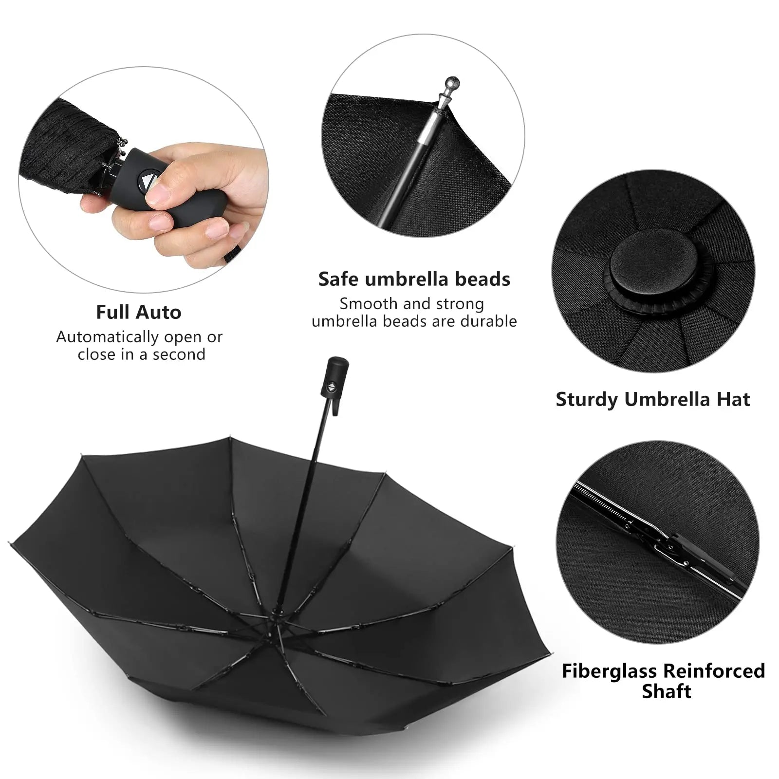 Black Glue Fully Automatic Umbrella - Thick Durable Three-Fold UV Resistant Folding Design for Protection And Style