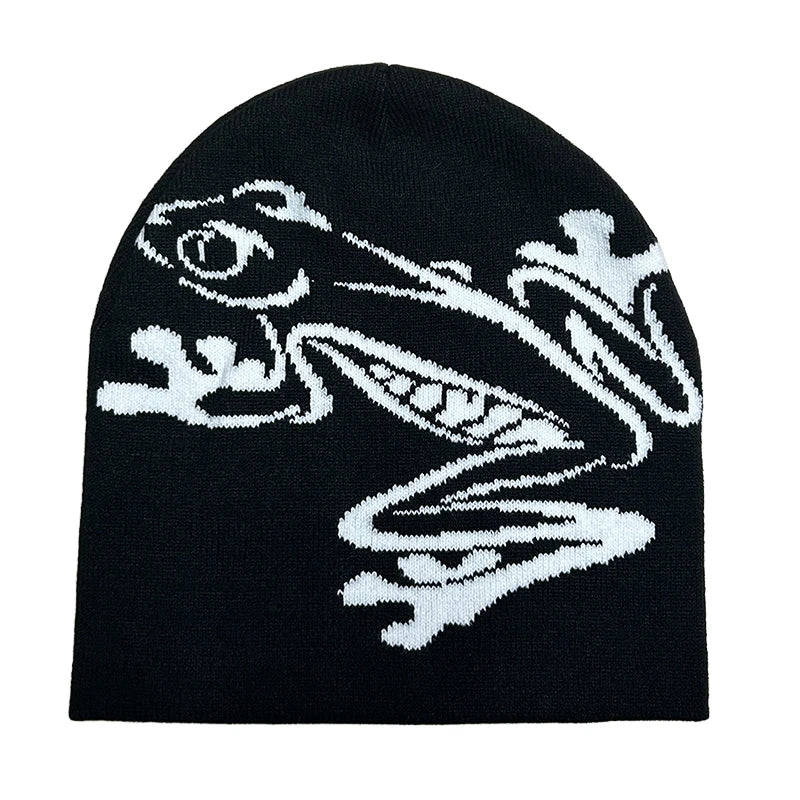 Tree Frog Print Beanie Men Women, Stretchy Knit Skull Cap for Outdoor Sports, Casual Streetwear, Unisex Cuffed Winter Hat