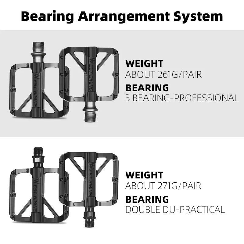 WEST BIKING Bicycle Pedals Sealed DU Bearing Nonslip Pedal Mountain Road Bike Cycling Alloy MTB Pedal Bicycle Accessories