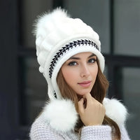 Soft Winter Warm Fur Hat Fleece Lined Earflap Hat For Women Knitted Beanie Casual Slouchy Thick Thermal Cap For Cold Weather