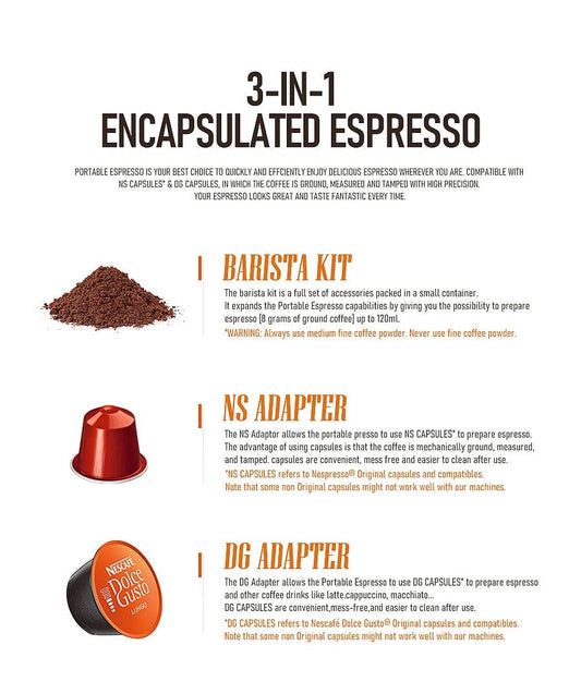 Cafelffe 3 In1 Portable Coffee Machine Hot/Cold Water Manual Espresso Maker For Capsule & Ground Hand Press Brewer hiking Travel - MANDOTOS