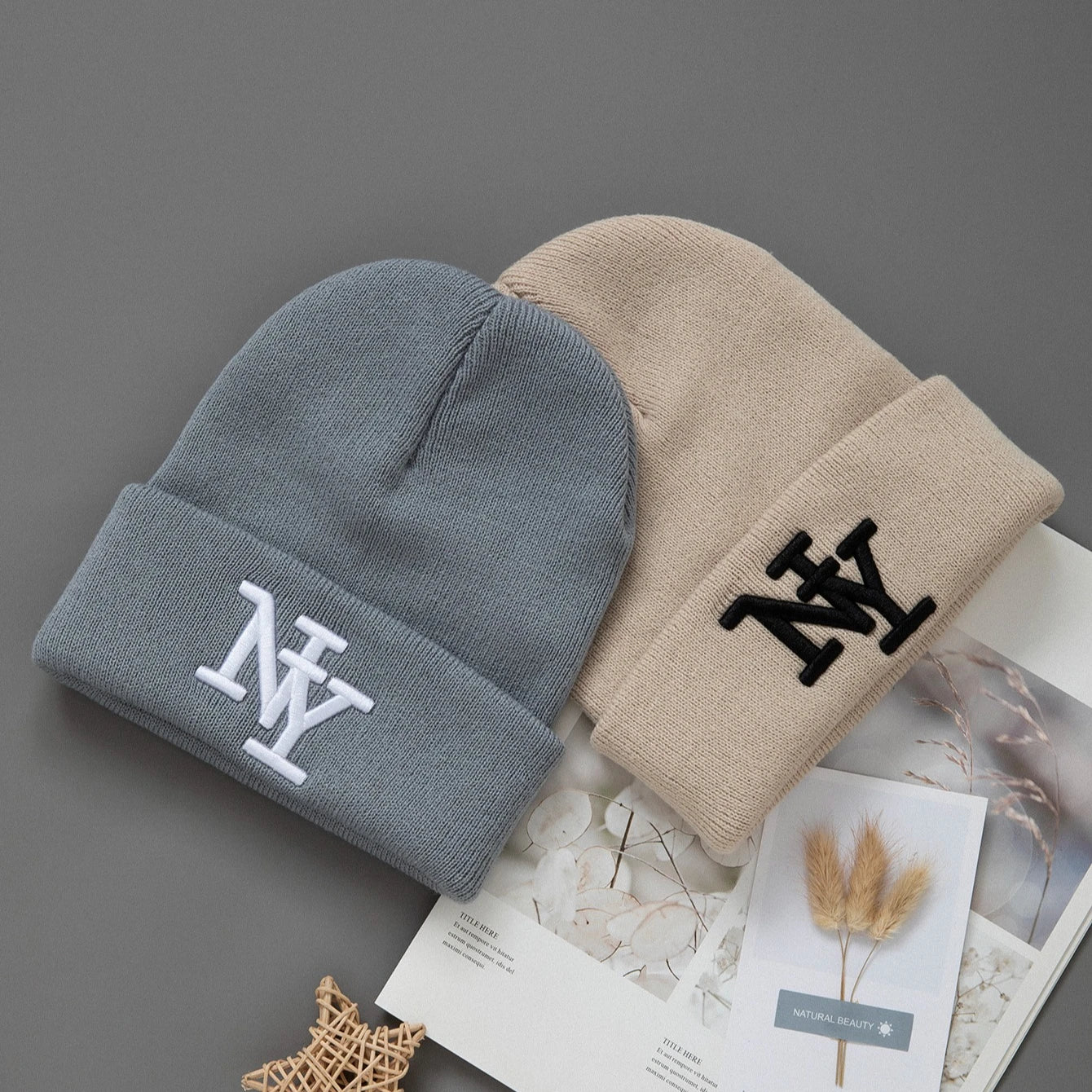 1/2/3pcs Unisex Winter Beanie Hats, Solid Color Knitted Warm Outdoor Caps with Embroidered Hand Washable