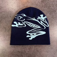 Tree Frog Print Beanie Men Women, Stretchy Knit Skull Cap for Outdoor Sports, Casual Streetwear, Unisex Cuffed Winter Hat