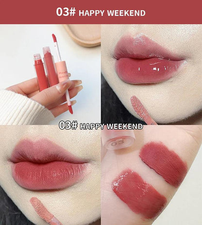 Double End Lip Glaze Full Gloss Mirror And Matte Velvet Long Term Color And Moisture Lip Gloss Anti Stain Cosmetic Lip Glaze - MANDOTOS