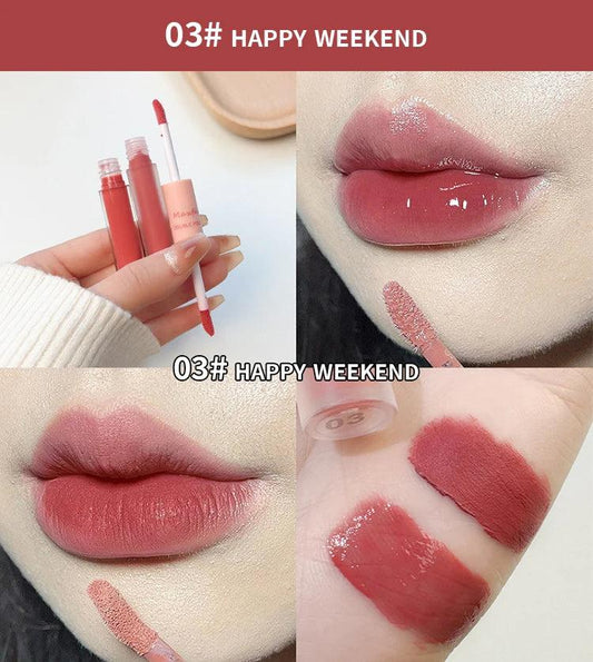 Double End Lip Glaze Full Gloss Mirror And Matte Velvet Long Term Color And Moisture Lip Gloss Anti Stain Cosmetic Lip Glaze - MANDOTOS