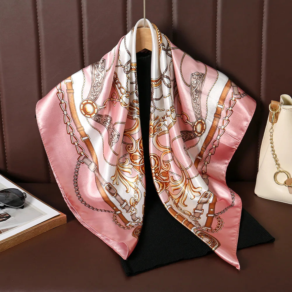 1pcs 90*90cm Square Silk Scarves Women Hijab Shawls Fashion Print Kerchief Femme Head Scarf Foulard Bandana Beach Head Scarf
