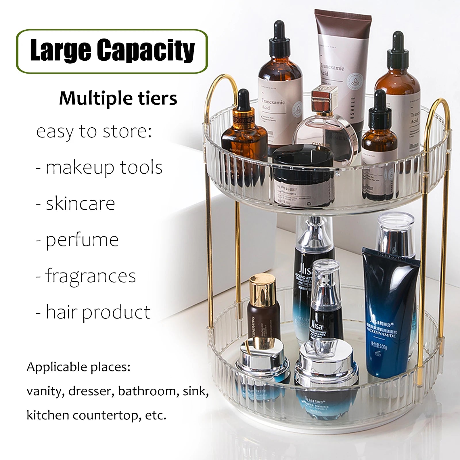 Rotating Makeup Organizer for Vanity, High-Capacity Skincare Storage Perfume Cosmetic Dresser Organizer Countertop 360 Spinning - MANDOTOS