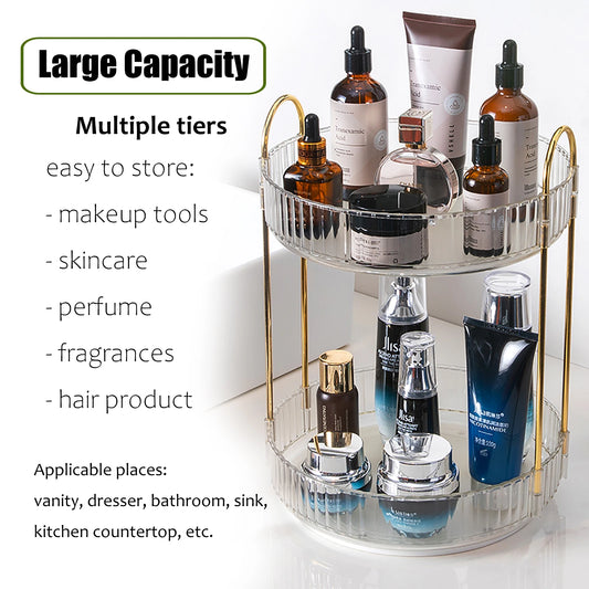 Rotating Makeup Organizer for Vanity, High-Capacity Skincare Storage Perfume Cosmetic Dresser Organizer Countertop 360 Spinning - MANDOTOS
