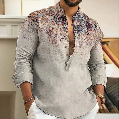 Linen shirt men's top cardigan button fashion trend pattern slim fit comfortable soft new retro top 2024 new plus size 6XL - MANDOTOS