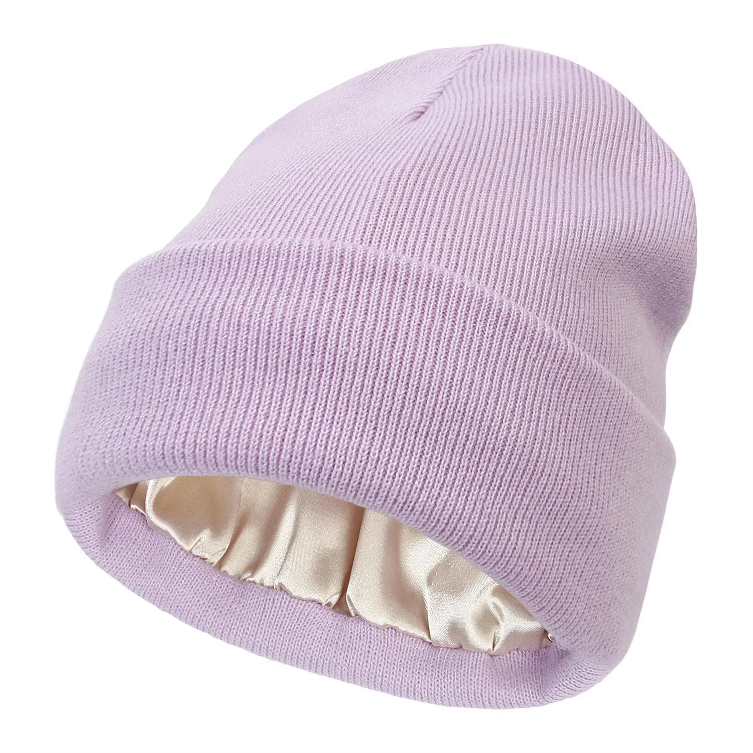 Unisex Satin Lined Beanie Hat For Women Winter Silk Lining Slouchy Warm Cuffed Skullies 2Layer Hair Cover Sleep Cap