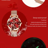 OLEVS Luxury Fashion Ladies' Watches Rose Gold Top Brand Original Quartz Watch for Women Stainless Steel Mesh Strap Love Dial