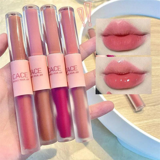 Double End Lip Glaze Full Gloss Mirror And Matte Velvet Long Term Color And Moisture Lip Gloss Anti Stain Cosmetic Lip Glaze - MANDOTOS