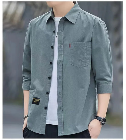 Men shirts Summer Men's clothing Short-Sleeved shirts & blouses Daily Solid Color Stand-Up Collar Casual Beach Style Male Shirt - MANDOTOS