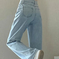 New Design Sense Women's Loose Denim Pants Retro Straight Leg Pants Fashionable Solid Color Loose Casual Wide Leg Pants