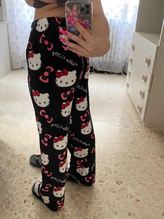 Y2K Hello Kitty Pajamas Pants Sanrio Anime Women's Pajama Pants Cartoon Couple Home Sleepwear Trousers Leisure Home Clothing - MANDOTOS