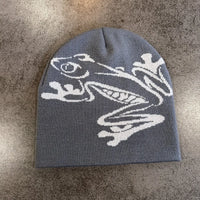 Tree Frog Print Beanie Men Women, Stretchy Knit Skull Cap for Outdoor Sports, Casual Streetwear, Unisex Cuffed Winter Hat