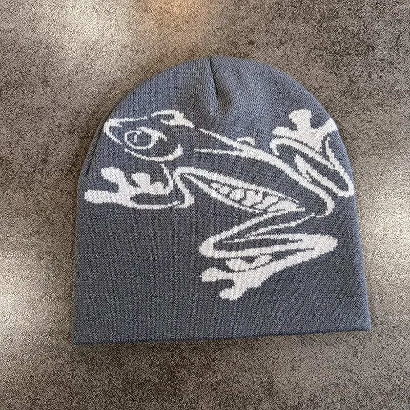 Tree Frog Print Beanie Men Women, Stretchy Knit Skull Cap for Outdoor Sports, Casual Streetwear, Unisex Cuffed Winter Hat