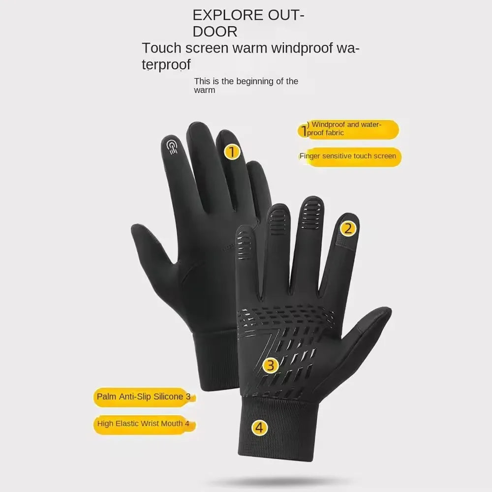 Touch Screen Cycling Gloves for Men & Women Warm Velvet Non-Slip Waterproof Autumn Winter Motorcycle Camping Ski Gloves