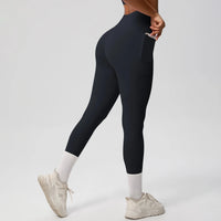 High Waist Women's Leggings Stretch Yoga Pants Tights With Pockets Push Up Fitness Running Sportswear Solid Color Pants