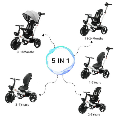 Ubravoo Baby Stroller Tricycle Ride Bike , 5-in-1, Adjustable Canopy, Sitting & Lying,Celerity Disassembly & Assembly,1-5 Years - MANDOTOS