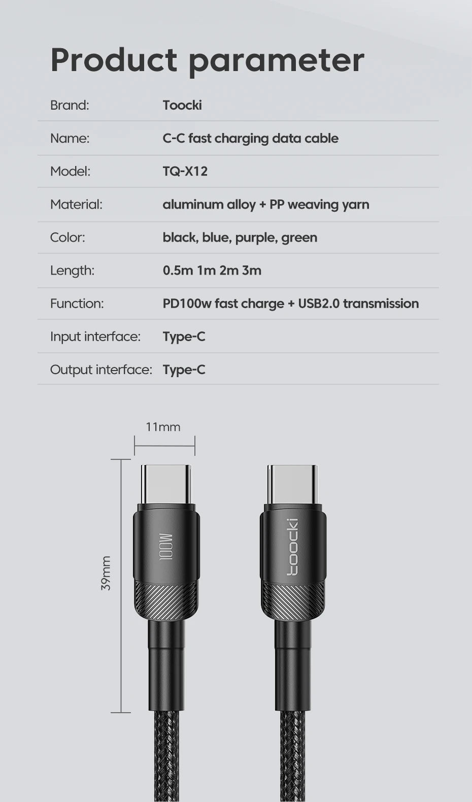Toocki 100W Type C to USB C Cable PD 3.0 Quick Charge 4.0 Fast Charging Type C to Type C for iPhone 15 Macbook Samsung Xiaomi - MANDOTOS
