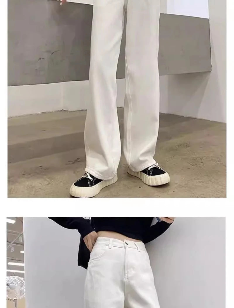 New Design Sense Women's Loose Denim Pants Retro Straight Leg Pants Fashionable Solid Color Loose Casual Wide Leg Pants