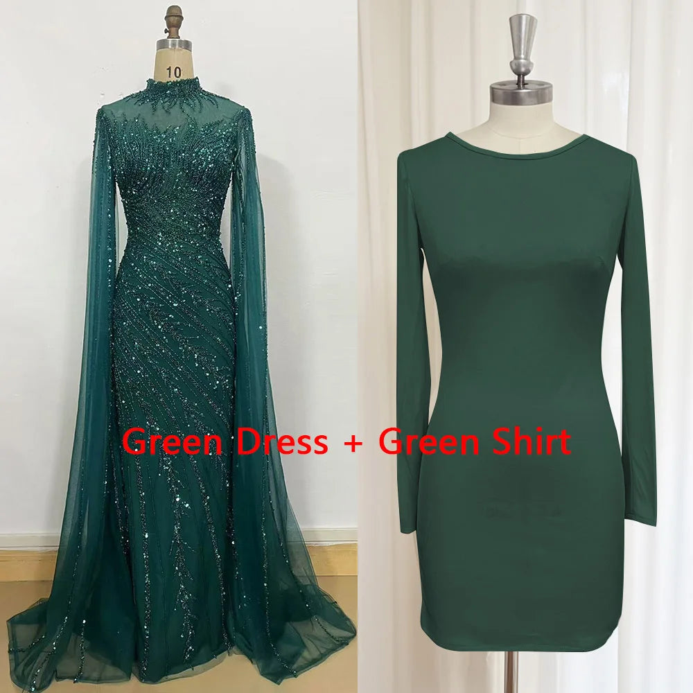 Eshaut&bridal Luxury Beaded Evening Dress Cape Sleeve Dubai Sheer Neck Mermaid Formal Prom Wedding Party Gown Customized 2026