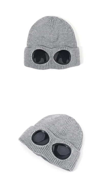Brimless Hat With Goggles For Men And Women In Winter Hat Neutral Solid Color Skull Knitted Hat In Winter - MANDOTOS