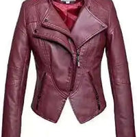 Women's Leather Jacket European and American Fashion Motorcycle Slim Short Leather Jacket Zipper