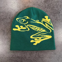 Tree Frog Print Beanie Men Women, Stretchy Knit Skull Cap for Outdoor Sports, Casual Streetwear, Unisex Cuffed Winter Hat