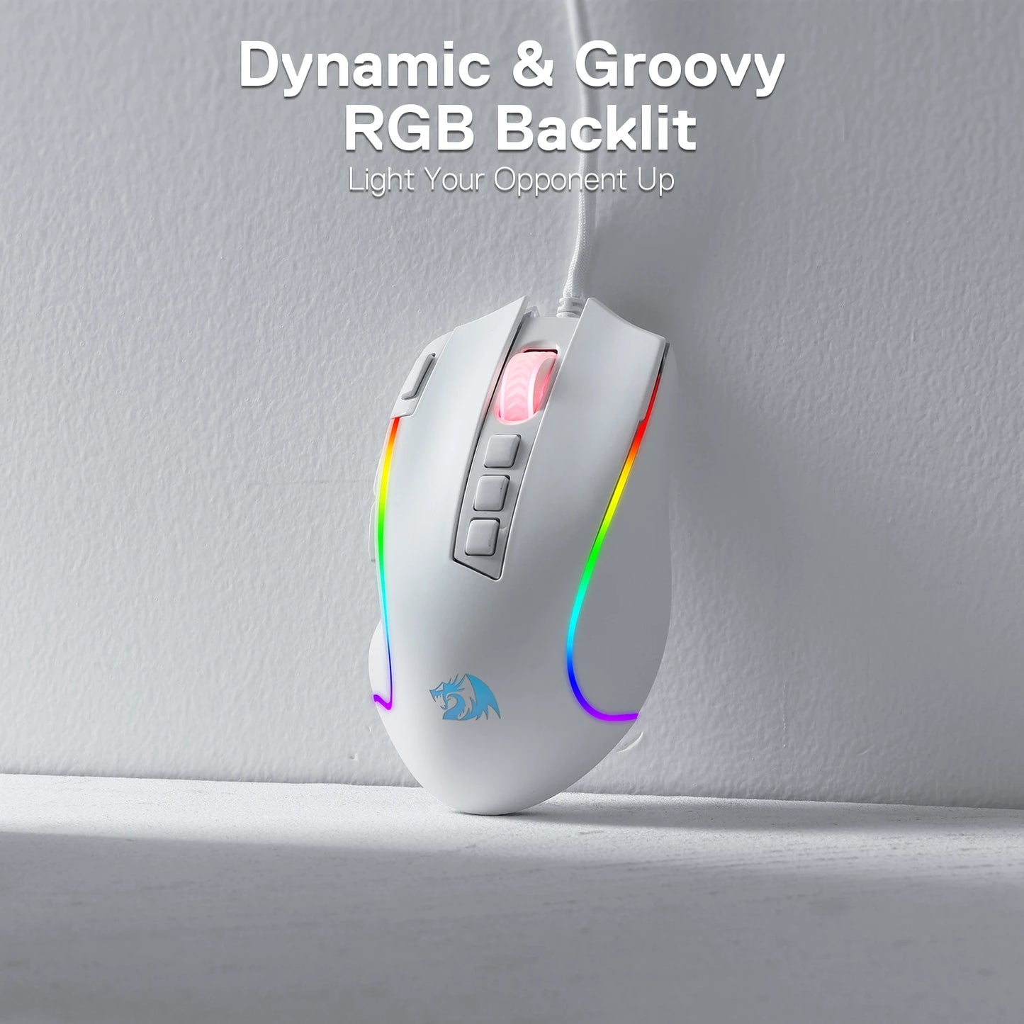 Redragon M612 Predator RGB Gaming Mouse 8000 DPI Wired Optical with 11 Programmable Buttons, White - MANDOTOS