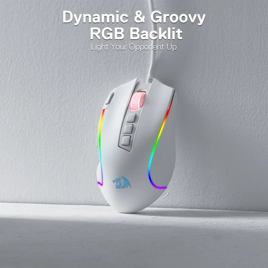 Redragon M612 Predator RGB Gaming Mouse 8000 DPI Wired Optical with 11 Programmable Buttons, White - MANDOTOS