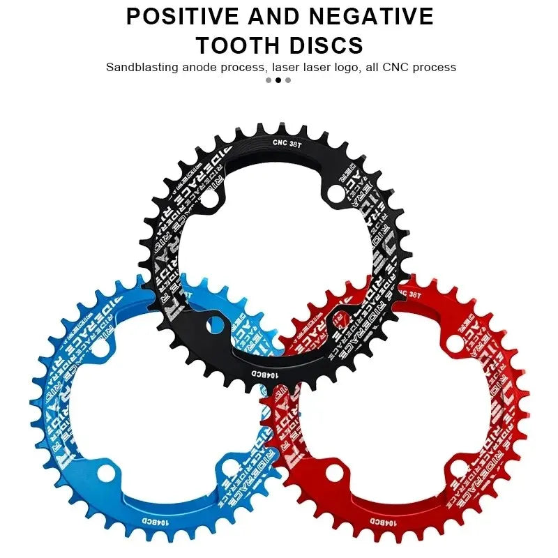 RIDERACE Bicycle Crank Chainring 104BCD Round Shape Narrow Wide 32T/34T/36T/38T Mountain Bike Crankset Chainwheel Single Plate