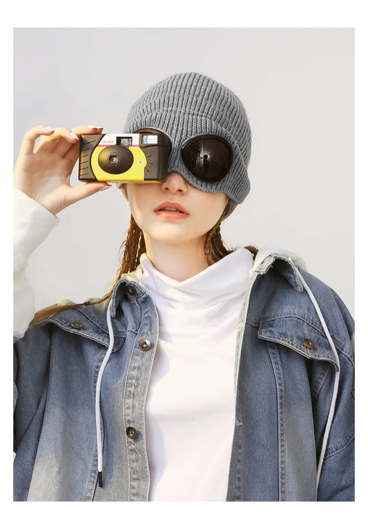 Brimless Hat With Goggles For Men And Women In Winter Hat Neutral Solid Color Skull Knitted Hat In Winter - MANDOTOS