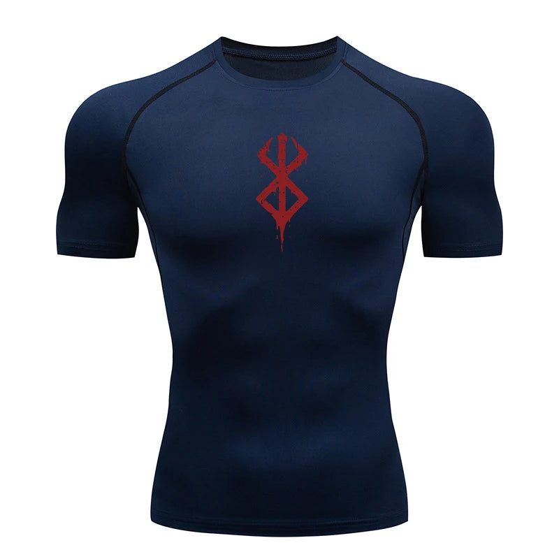 Men's Print Compression Shirts Summer Short Sleeve Rash Guard Gym Workout T-shirt Athletic Quick Dry Baselayer Undershirts Tops - MANDOTOS