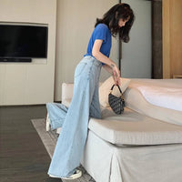 New Design Sense Women's Loose Denim Pants Retro Straight Leg Pants Fashionable Solid Color Loose Casual Wide Leg Pants
