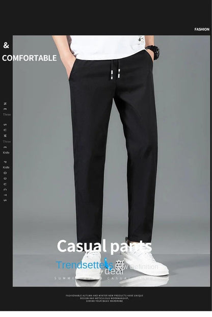 Ice Silk Men's Pants 2025 Summer New Black Gray Thin Business Casual Pants Outdoor Elastic Breathable Straight Leg Sweatpants - MANDOTOS