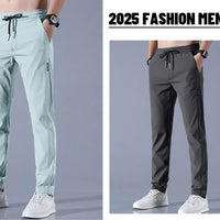 Men Fast Dry Stretch Pants Ice Silk Trousers Solid Color Mid-Waist Loose Breathable Straight-Leg Casual Pants Thin Sports Pants