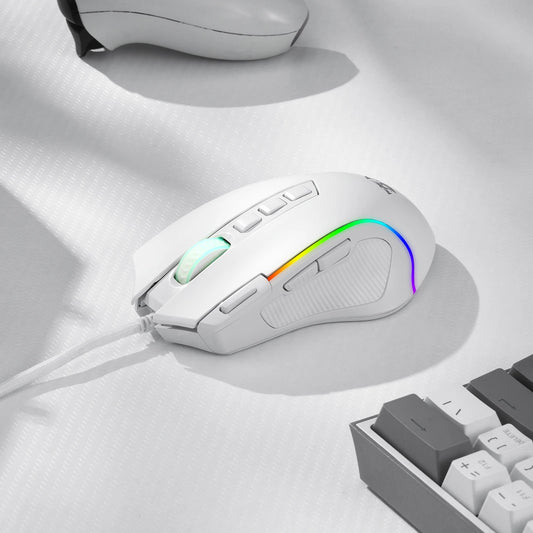 Redragon M612 Predator RGB Gaming Mouse 8000 DPI Wired Optical with 11 Programmable Buttons, White - MANDOTOS