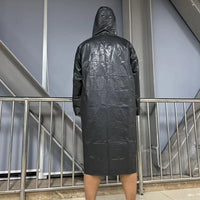 Black Fashion Adult Waterproof Long Raincoat Women's Men's Raincoat Hooded Outdoor Motorcycle, Cycling, Hiking, Fishing