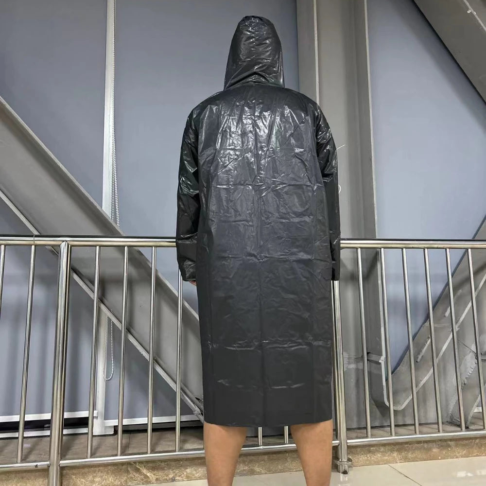 Black Fashion Adult Waterproof Long Raincoat Women's Men's Raincoat Hooded Outdoor Motorcycle, Cycling, Hiking, Fishing