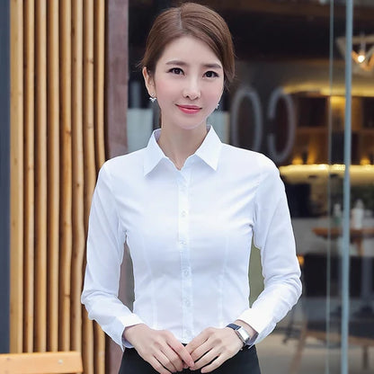 Women Shirts Blouses Women White Shirt Long Sleeve Blouse Female Tops OL Basic Shirt Blouses 2023 Fashion Elegant Woman Clothing - MANDOTOS