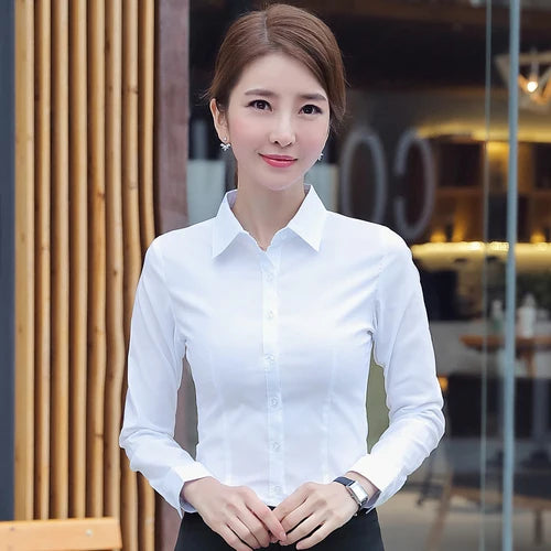 Women Shirts Blouses Women White Shirt Long Sleeve Blouse Female Tops OL Basic Shirt Blouses 2023 Fashion Elegant Woman Clothing - MANDOTOS
