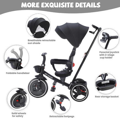 Ubravoo Baby Stroller Tricycle Ride Bike , 5-in-1, Adjustable Canopy, Sitting & Lying,Celerity Disassembly & Assembly,1-5 Years - MANDOTOS